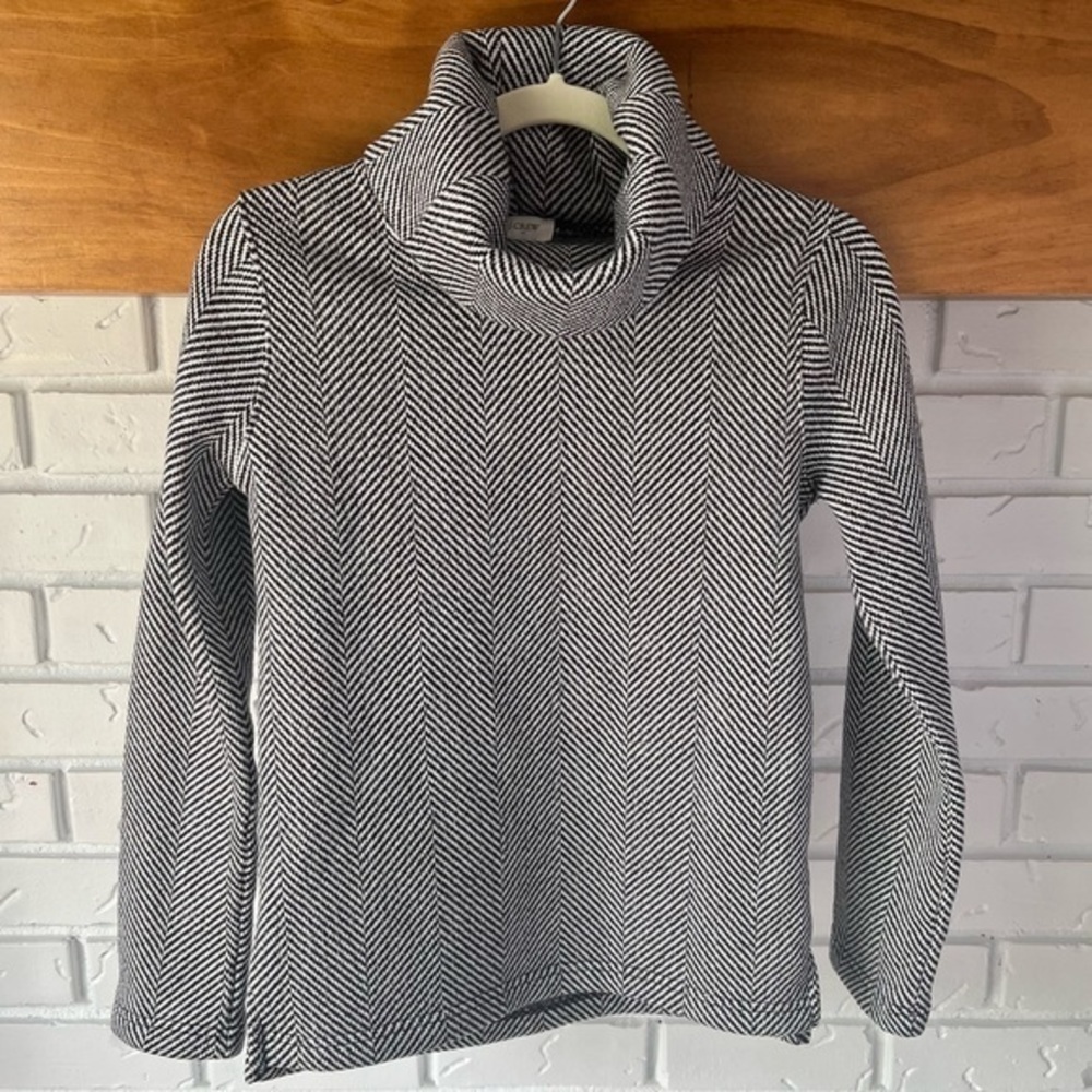 J. Crew Factory Long-sleeve funnelneck Herringbone Sweater, Black White, XS